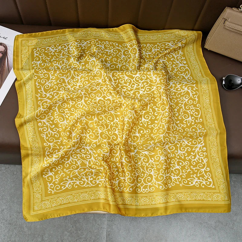 2025 Silk Shawl Print Headscarf Cat Hair Wrap Neckerchief Female Satin Square Scarf For Women Headband Foulard Hijab Bandana