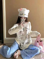 Hello Kitty Women's Round Neck UV Protection Cover Up Long Sleeve T-Shirt Summer Kawaii Loose Fit Casual Oversized Top