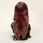 Lace Paisley Embroidery Bandana Square Scarf Elegant Breathable Silk Scarves Women Sunscreen Lightweight Shawl Headband