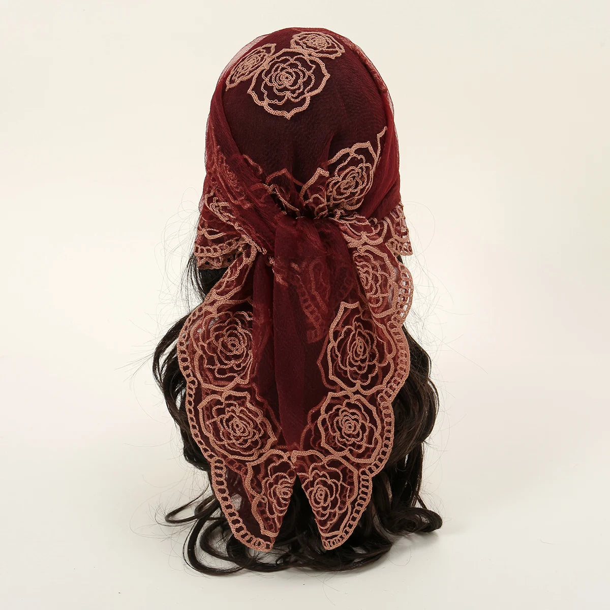 Lace Paisley Embroidery Bandana Square Scarf Elegant Breathable Silk Scarves Women Sunscreen Lightweight Shawl Headband