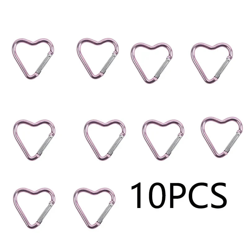 10PCS Heart Shaped Aluminum Carabiner Keychain Clips for Everyday Use
