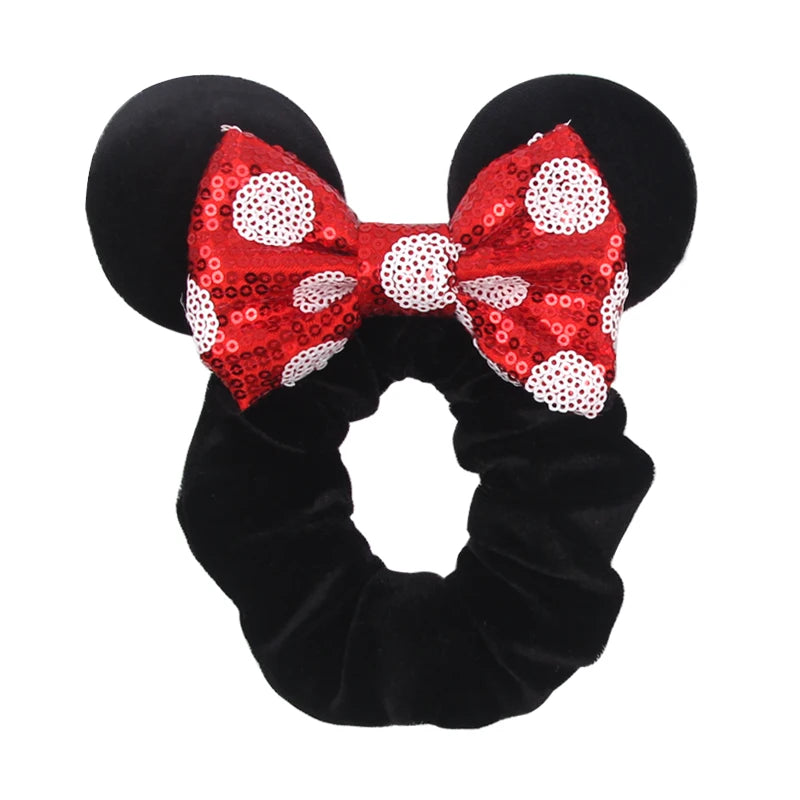 Cute Mouse Ears Velvet Scrunchies Hairband Women Elastic Ponytail Holder Girls Sequin Bow 2023 Kids Party DIY Hair Accessories