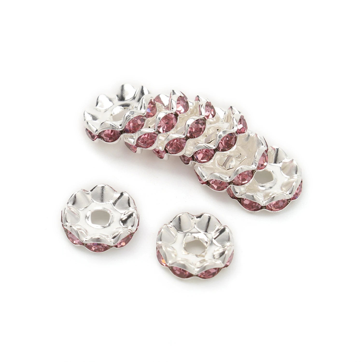 30pcs/lot 12mm Wave Side Rhinestone Spacer Beads Colorful Crystal Metal Rondelle for Jewelry Making Diy Crafts Accessories