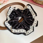 1/3PCS Polka Dot Satin Scrunchies – Large Ruffled Hair Bands for Women, Black & White Elegant Hair Ties
