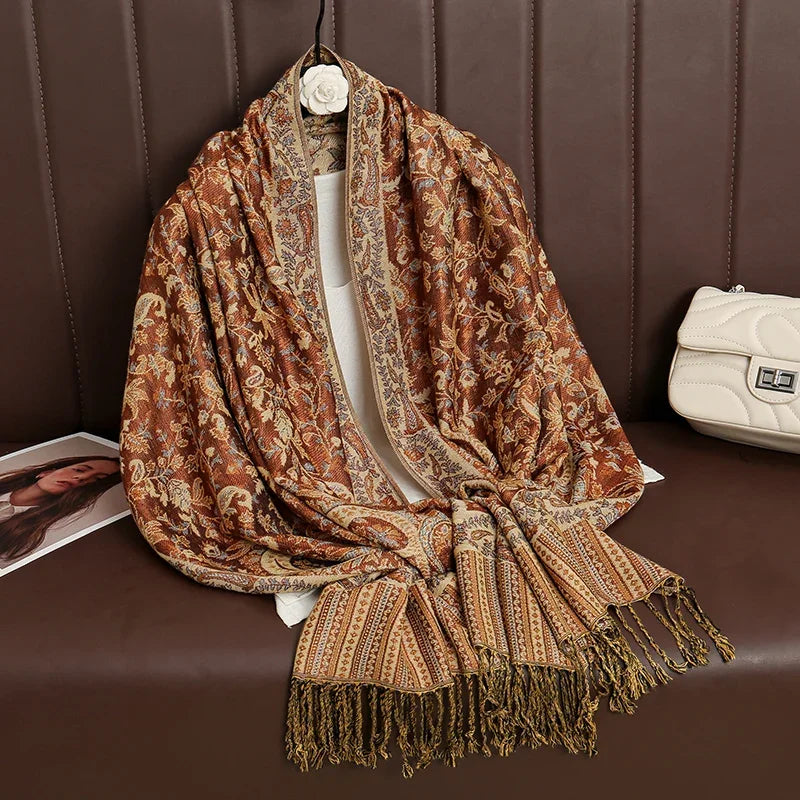 2025 new ethnic style retro shawl cashew flower geometric scarf cloak tassel scarf multi-color variety options available
