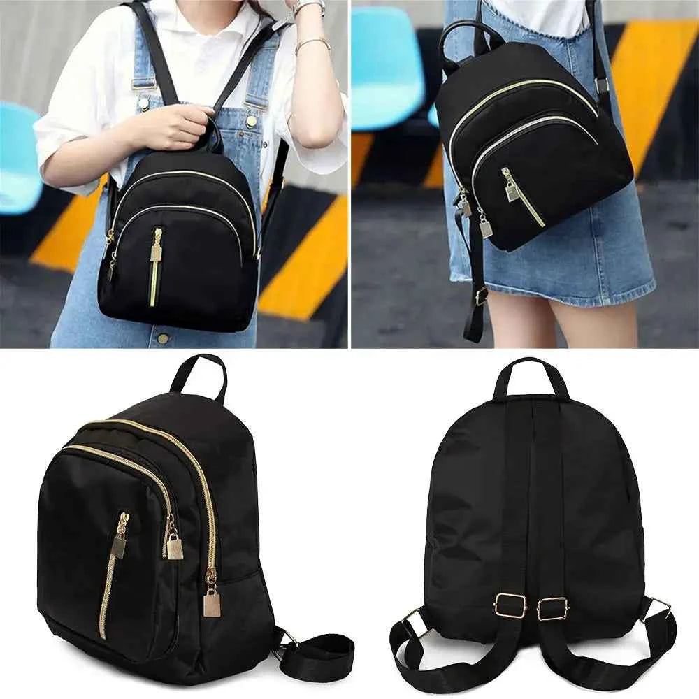 Women's Multi-Function Fashion Girl Nylon Daypack Travel Cute Mini Backpack Men Shoulder Bag Black Purse Hot