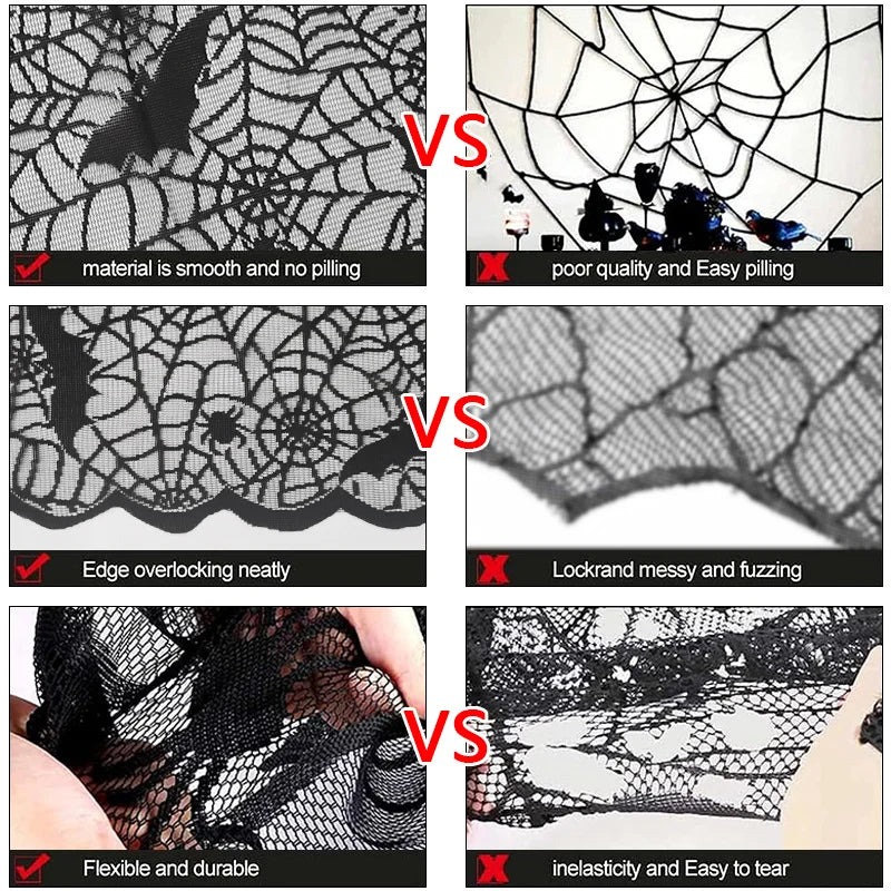 Halloween Lace Tablecloth – Bat & Skull Haunted House Party Decor