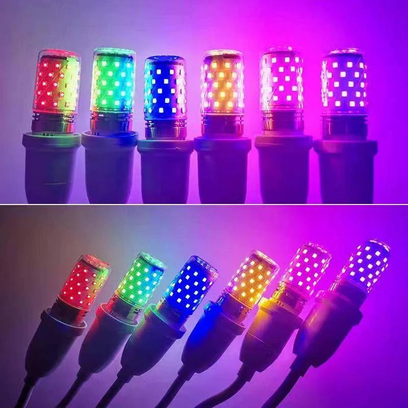 E27 LED Colorful Corn Bulb 12W RGB Pink Red Blue Green Purple Golden 7 Colors AC 220V Decorative Lamp for Chandelier Home Party