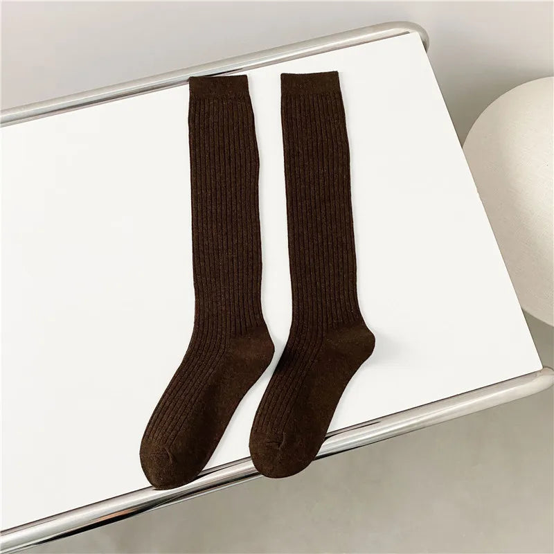 Women’s Solid Color Knee High Socks Long Fashion Casual Preppy Style Stockings Female School Kawaii Cotton Comfy Trendy Socks