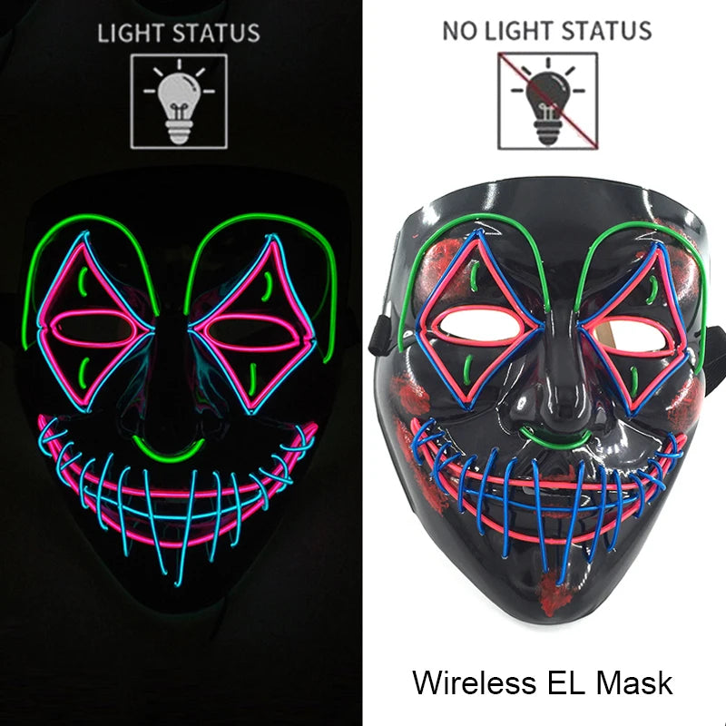 Wireless Neon LED Purge Mask – Glowing Halloween Cosplay Mask