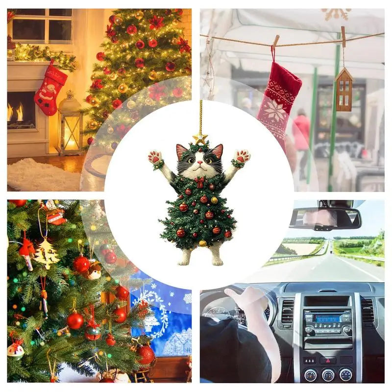 1PC Christmas Tree Pendants Cute Cat Hanging Ornaments for Car Backpack Xmas Tree Decorations Party Supplies New Year Gifts