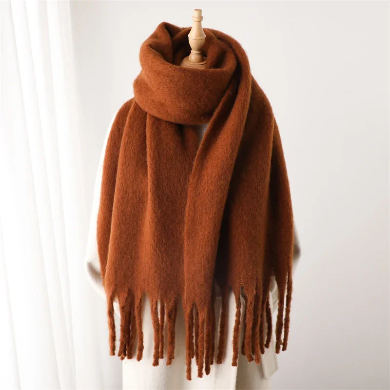 Women’s Warm Winter Pashmina-Feel Tassel Shawl Scarf