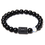 12 Constellation Zodiac Signs Beads Couples Bracelet Natural Black Onyx Stone Elastic Charm Bracelet for Women Men Birthday Gift