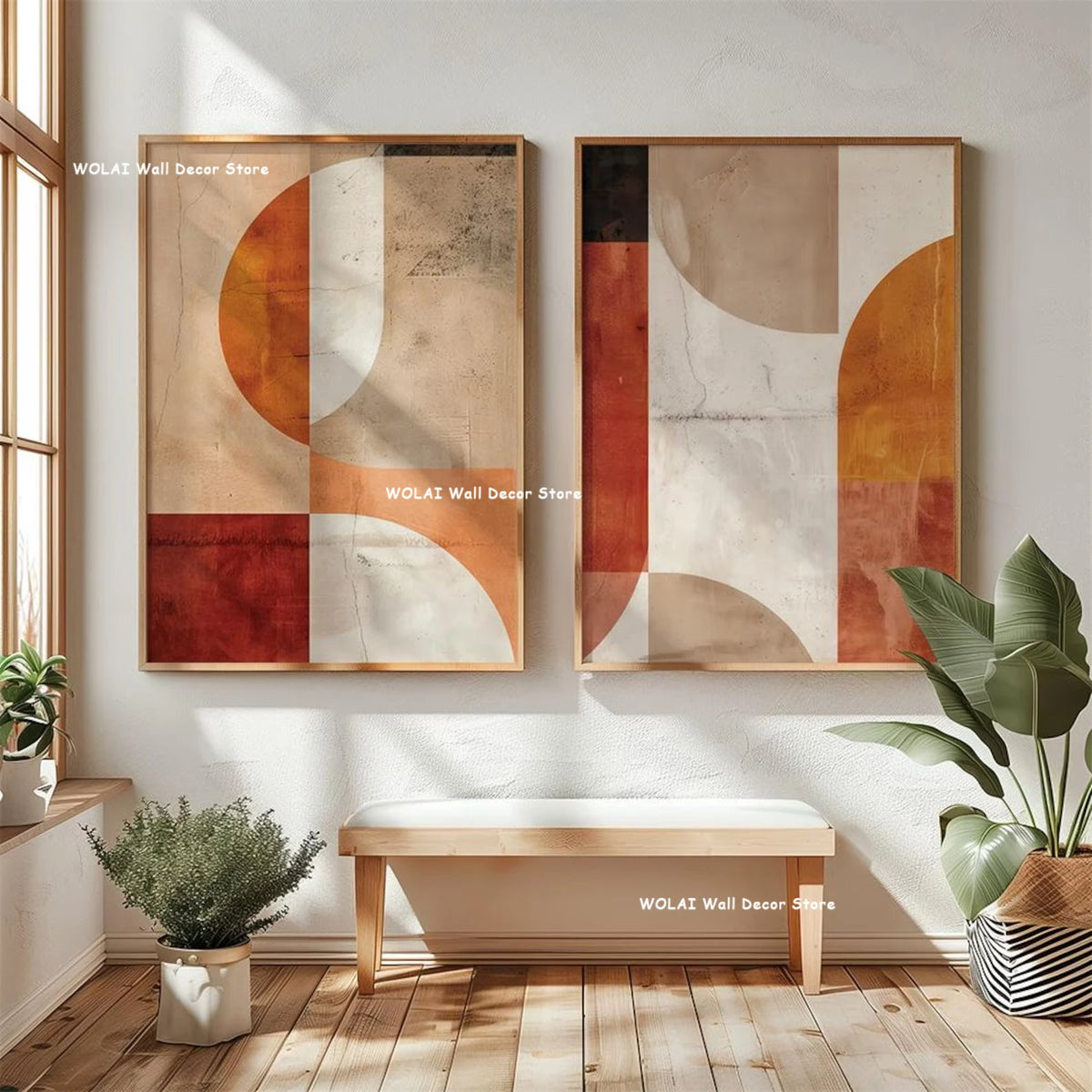 2pcs/set Japanese Retro Wabisabi Mountain Abstract Canvas Printing Abstract Green Sunset Flying Crane Wall Art Poster Home Decor