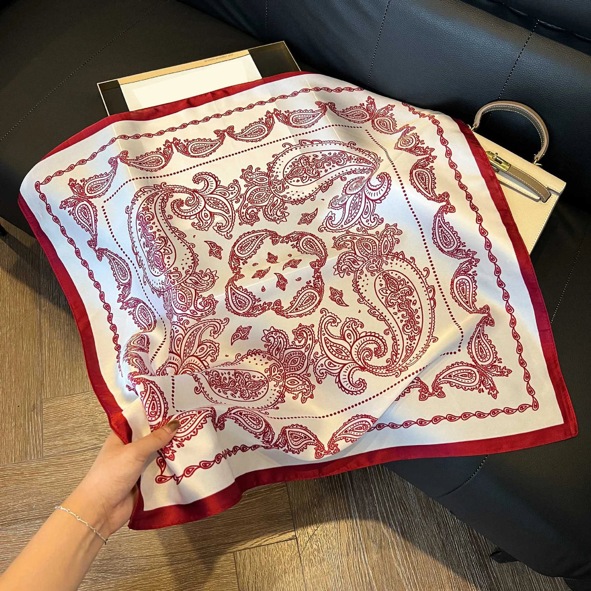 Elegant Nordic Style All Seasons Scarf Faux Silk Large Square Shawl Simple Chic Decorative Wrap For Teens
