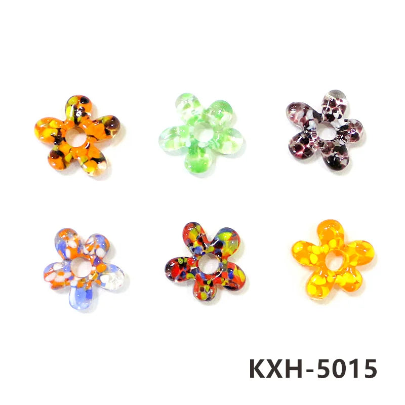 6pcs Irregular Shape Cute Mini Glass Flower Ornament Christmas Wedding Party Decor Supplies DIY Girl Jewelry Pendant Accessories
