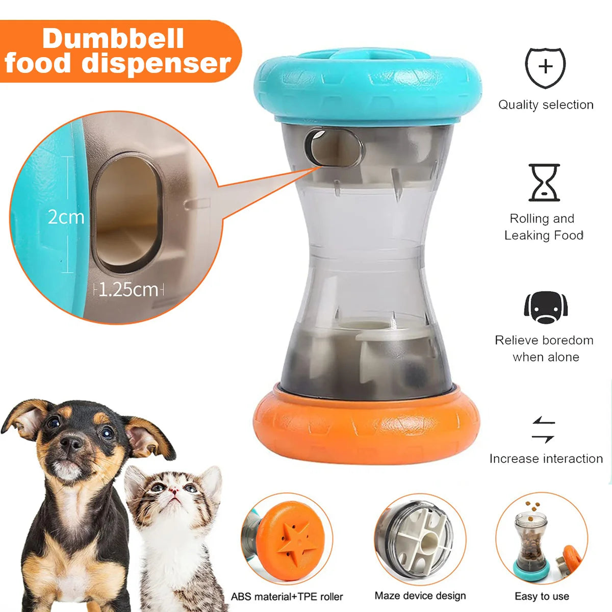 Interactive Dumbbell Food Dispensing Puzzle Toy – Durable Treat Ball for Dogs & Cats