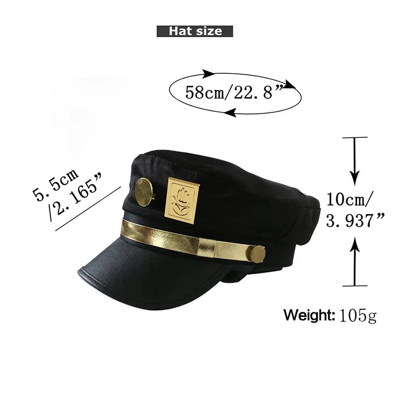 Anime JoJos Bizarre Kujo Jotaro Cosplay Cap Unisex Adult Metal Badge Hat Prop