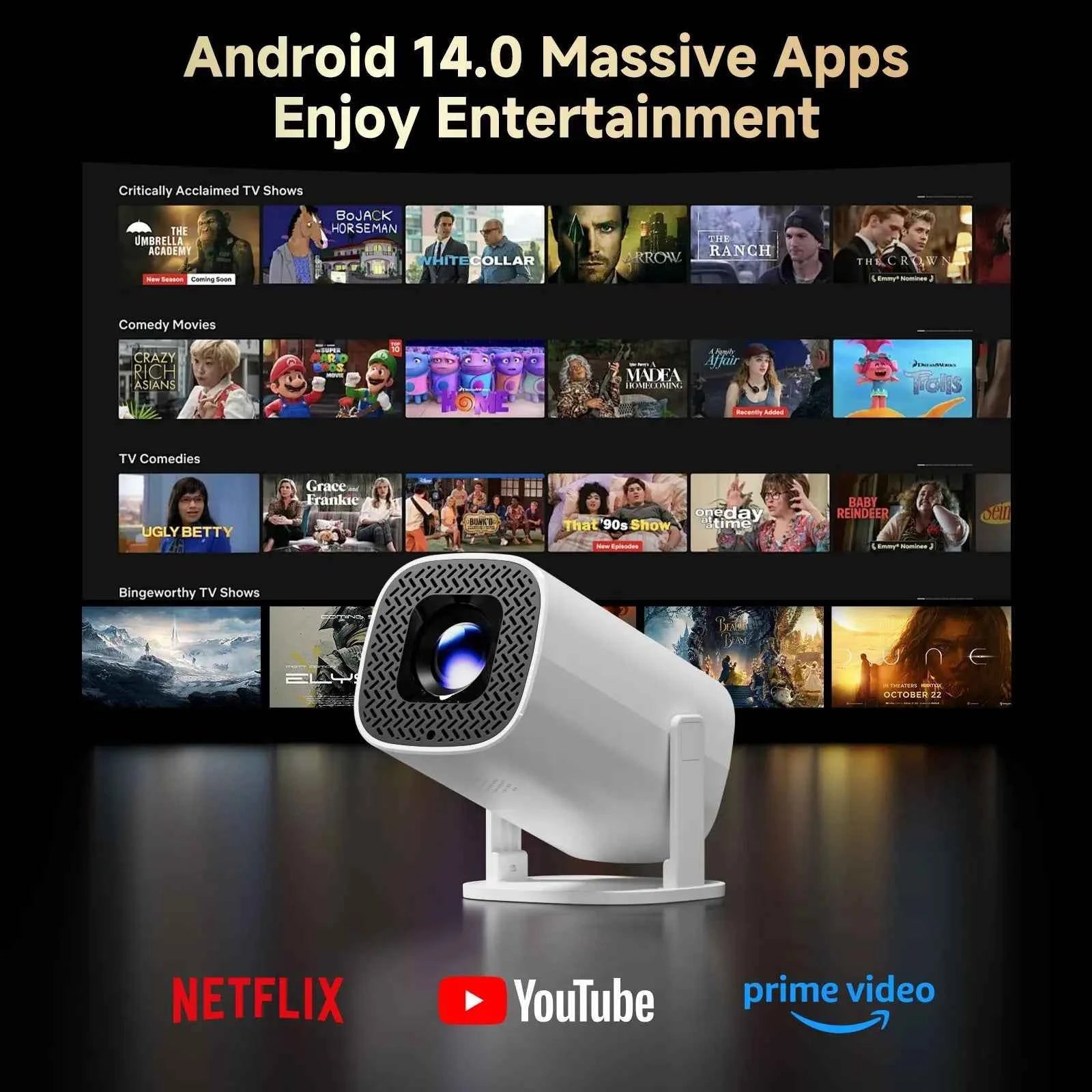 P30PRO Android 14 Smart Mini Projector WiFi6 BT 5.0 Supports 4K 1280 * 720P Supports Screen Mirroring Home Theater Projector