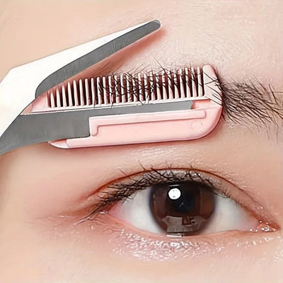 Pink Eyebrow Trimming Scissors – Built-In Comb Grooming Tool