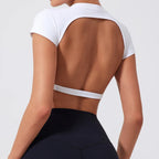 Hearuisavy Summer Sports Shirts Workout Tops Fitness Activewear Quick-Dry Yoga Clothes Sport Crop Tops Backless Gym Top Women