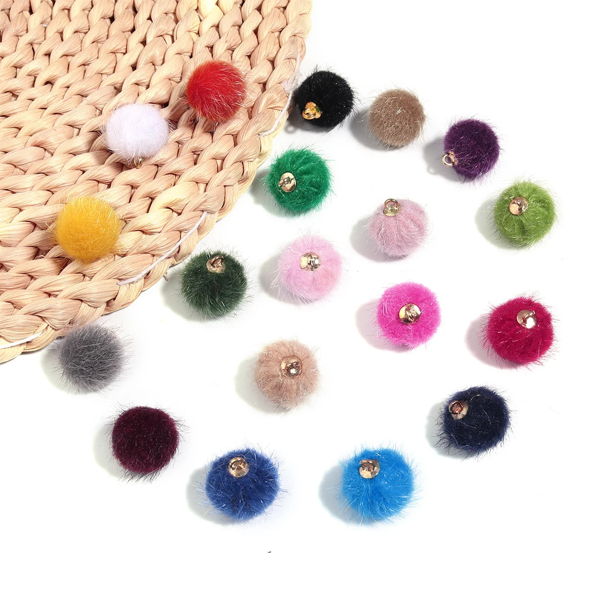 20pcs Plush Fur Covered Ball Beads Charms Multicolor Pompom Pendant For DIY Jewelry Making Necklace Bracelet Earring Accessories