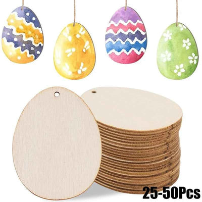 30-80mm Wooden Easter Eggs Kids DIY Painting Crafts Blank Bunny Eggs Wood Chips Happy Easter Party Home Decoration Ornament Gift