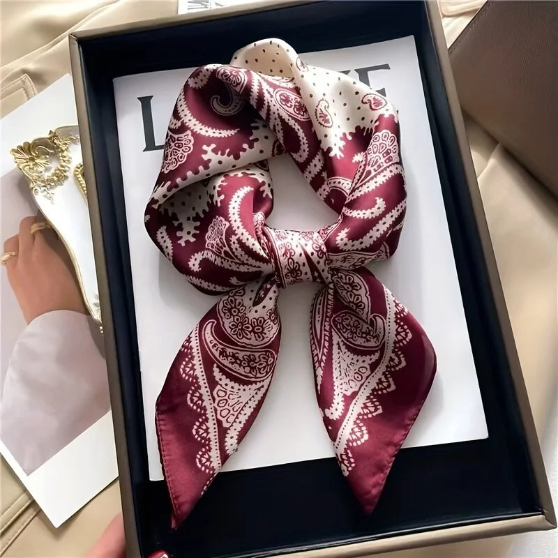 Luxury Chain Print Small Square Scarf Simulated Silk Thin Neck Scarf Fashion Sunscreen Headscarf For Women 70x70cm