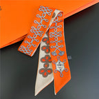 Fashion Women Hair Scarf 2024 New Brand Design Luxury Silk Scarf Fashion Print Headband Skinny Bag Scarves Neckerchief