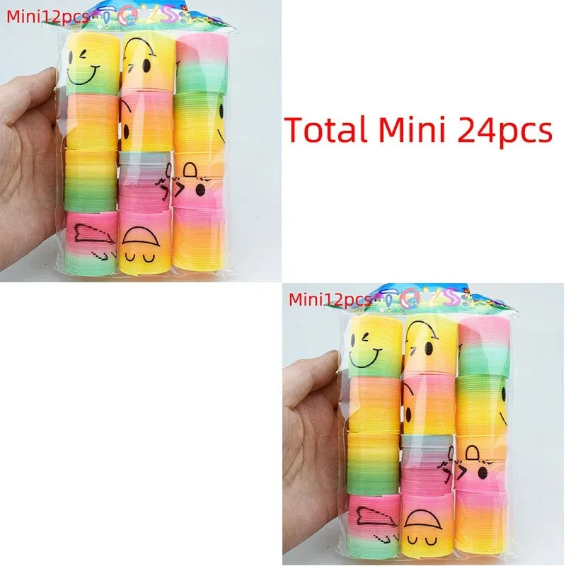 24PCS Rainbow Magic Springs Circle Toys Kids Birthday Party Favors Guests Giveaway Small Gifts Pinata Fillers Flexible Funny Toy