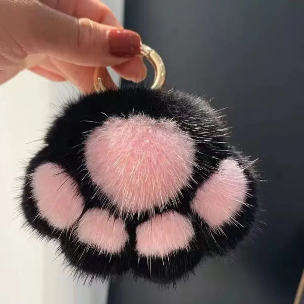 Cat Paw Pendant Keychain Couple Keychain Fluffy Faux Fur Keychain Charm Cute Soft Plush Toy Key Ring Backpack Car Key Pendant