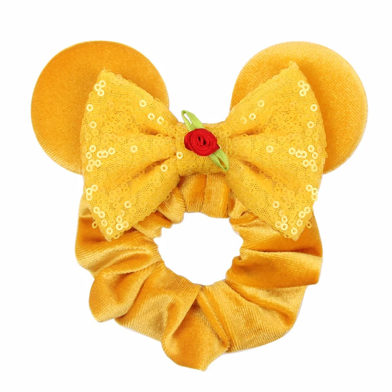 Cute Mouse Ears Velvet Scrunchies Hairband Women Elastic Ponytail Holder Girls Sequin Bow 2023 Kids Party DIY Hair Accessories