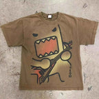Domo Cute Cartoon Letter Print T-Shirt Y2K Harajuku Hip Hop Gothic Streetwear Oversized Unisex Couple Tee Casual Loose Fit Top