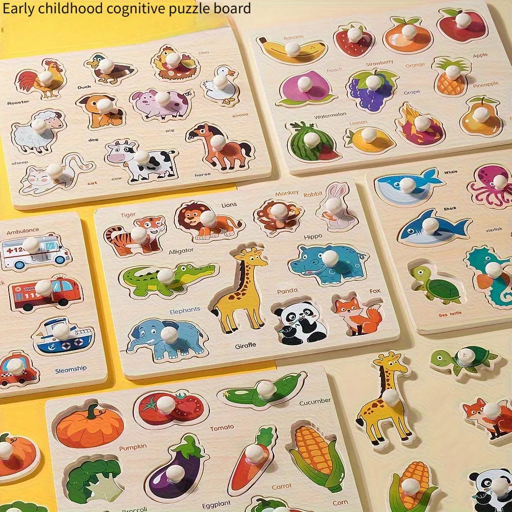 Montessori early education geometry beginner puzzle board, hand-held fixed board puzzle development, puzzle block shape matching