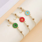 Simple Sunflower Bracelets for Women Handmade Braided Fashion Colorful Daisy Adjustable Bangle Friendship Good Luck Jewelry Gift