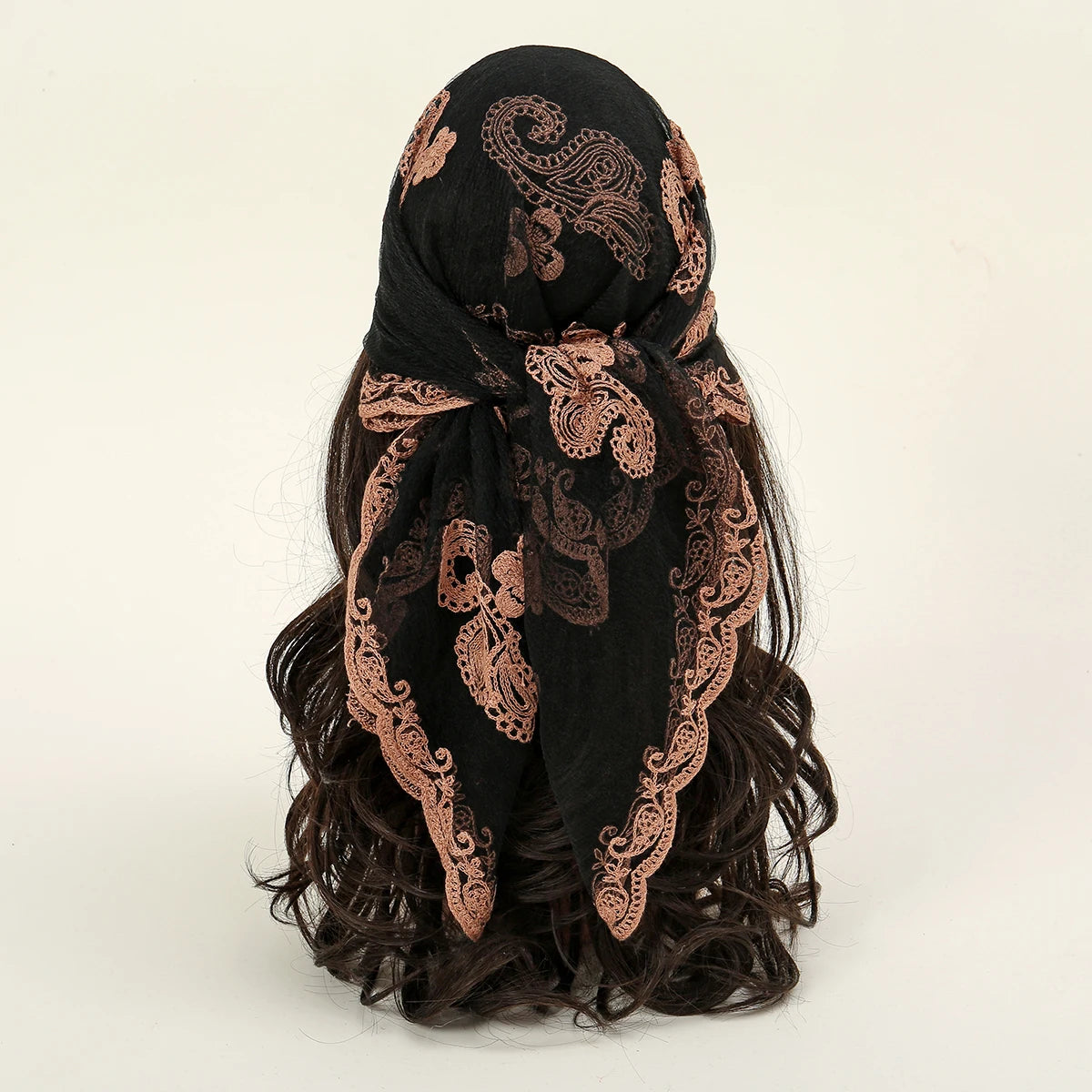 Lace Paisley Embroidery Bandana Square Scarf Elegant Breathable Silk Scarves Women Sunscreen Lightweight Shawl Headband