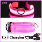 USB Rechargeable Luminous Collar Adjustable Led Glowing Dog Collar for Large Small Dogs Cat Night Light Collar Pet Safety Harnes - WTN Essentials 