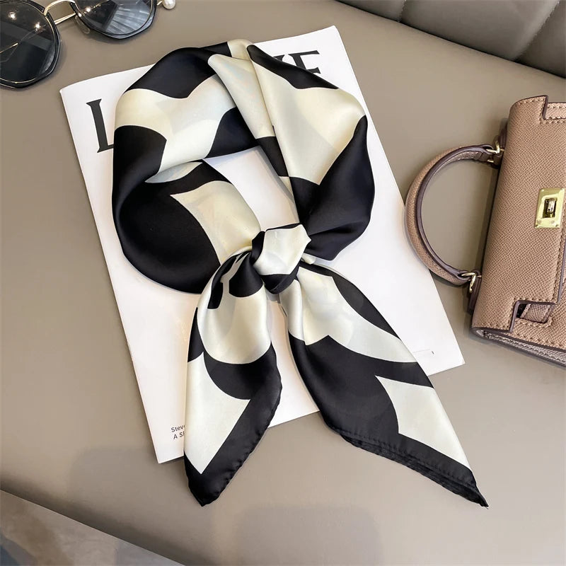 2025 Silk Shawl Print Headscarf Cat Hair Wrap Neckerchief Female Satin Square Scarf For Women Headband Foulard Hijab Bandana