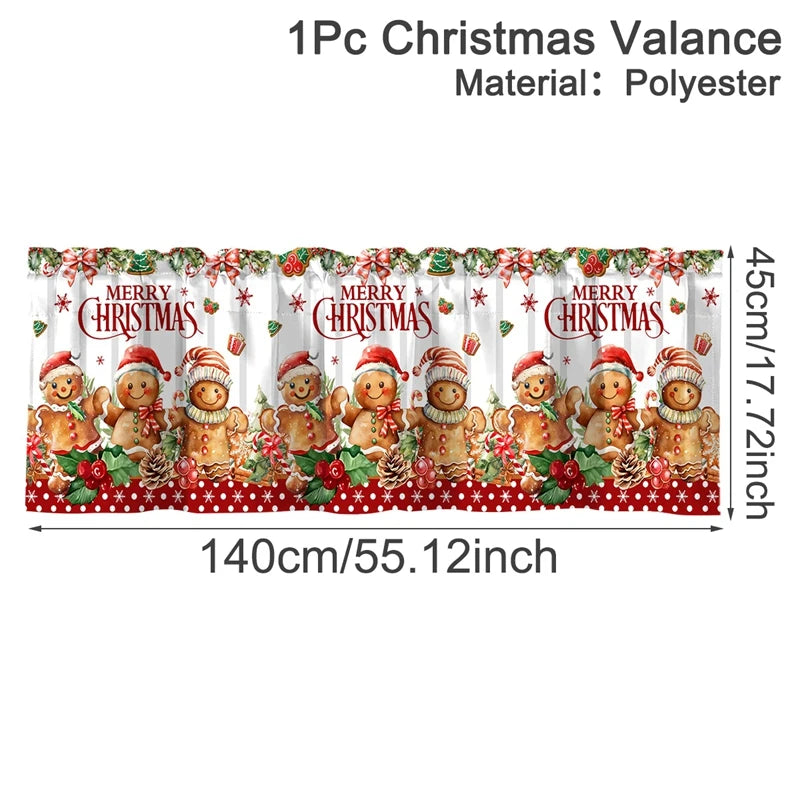Christmas Short Curtains Valances Merry Christmas Decorations For Home 2026 Xmas Navidad Kitchen Bedroom Ornaments New Year 2027
