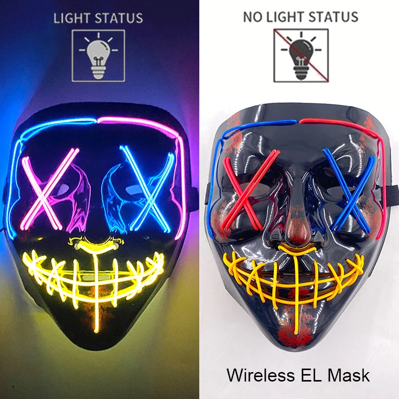 Wireless Neon LED Purge Mask – Glowing Halloween Cosplay Mask