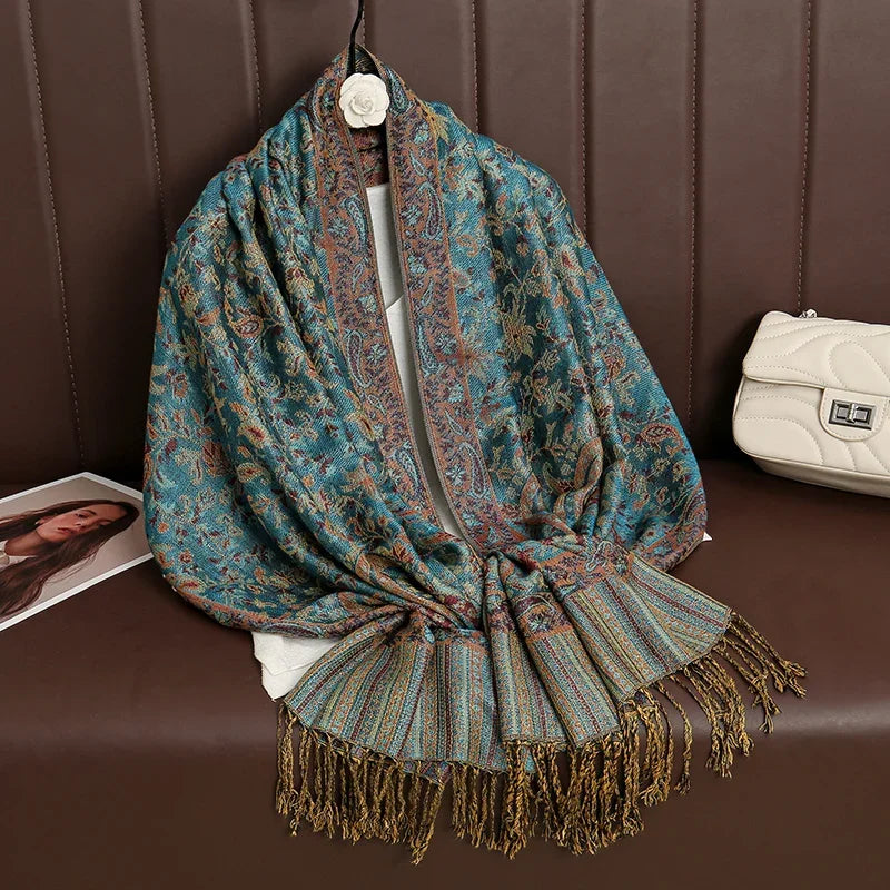 2025 new ethnic style retro shawl cashew flower geometric scarf cloak tassel scarf multi-color variety options available