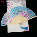 Vintage Silk Folding Fan Bamboo Tassel Decorative Hand Fan