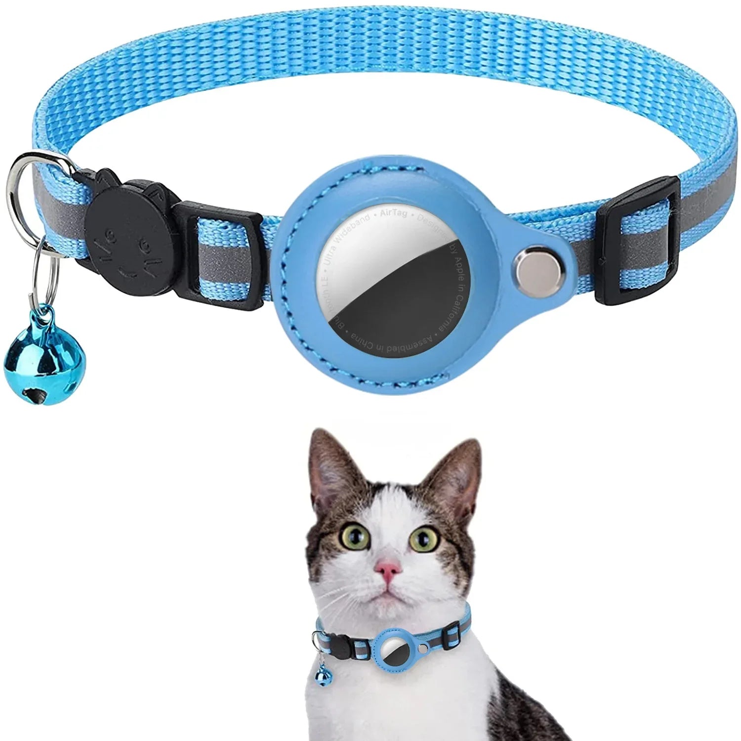 Cat AirTag Holder Collar – Adjustable Reflective Breakaway Kitten Collar with Bell & Waterproof AirTag Case
