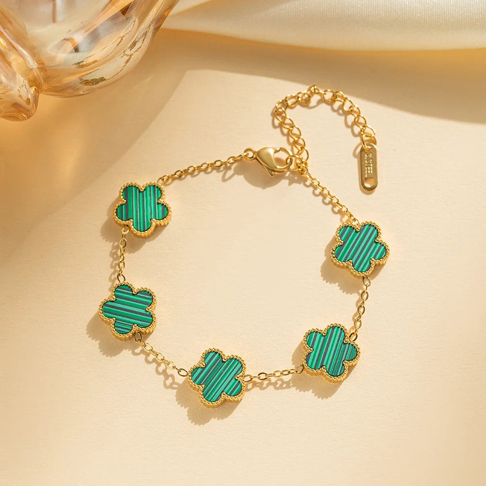 1 PCs Adjustable  Stainless Steel Plant Flower Bracelet With Five Leaf Petals Women's Luxury Gifts Clover Fashion Jewelry