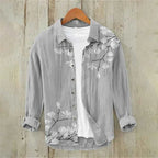 Men's Long Sleeve Shirt 3D Sun Printed Hawaiian Casual Shirt Button Short Sleeve Beach Holiday Top