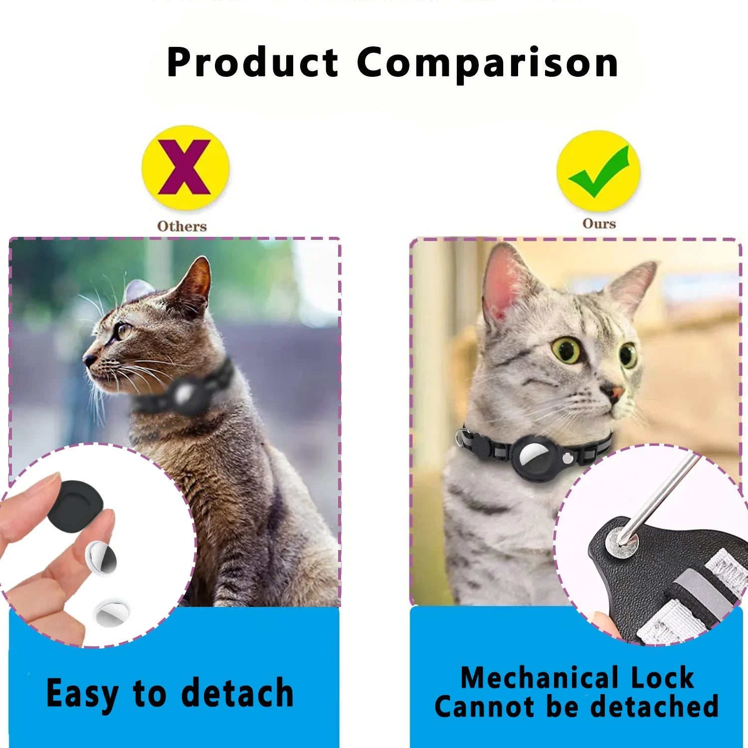 Cat AirTag Holder Collar – Adjustable Reflective Breakaway Kitten Collar with Bell & Waterproof AirTag Case