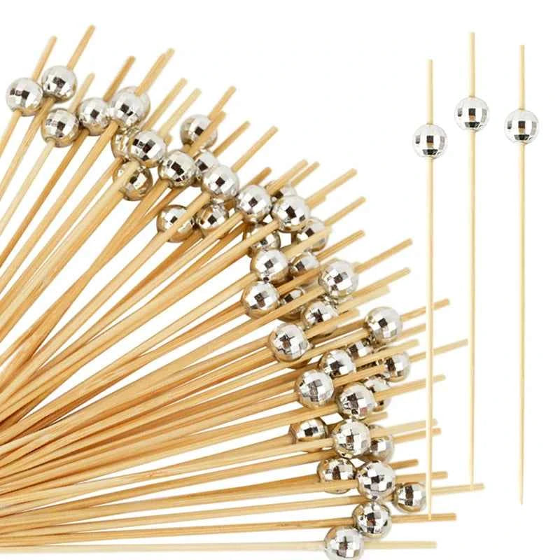 100Pcs Disposable Bamboo Skewer Hawaiian Flamingo Pearl Cocktail Picks Buffet Food Fruit Forks For Wedding Birthday Party Decor
