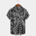 Vintage Men's Mermaid Print Shirts Boat Anchor Print Button Shirts Summer Ocean Element Shirts Men's Hawaiian Leisure Shirts