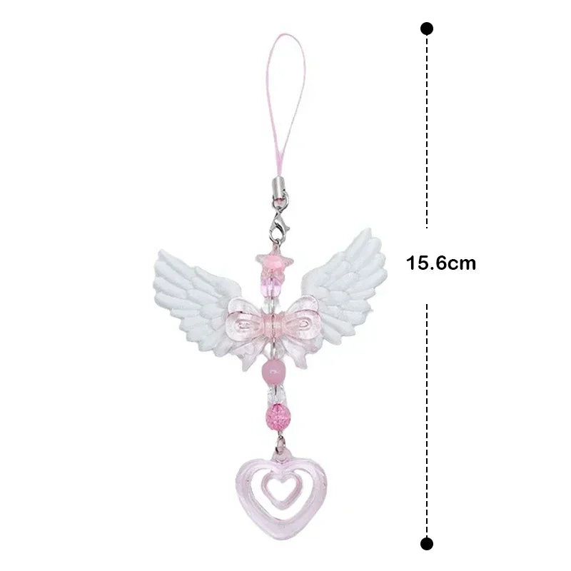 Lovely Wings Bow Heart Mobile Strap Phone Pendant Chain For Girls Women Fashion Sweet Keychain Bags Decorative Accessories Gifts