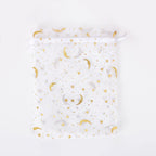 50PCS White Moon Stars Drawstring Organza Bags Jewelry Gift Bags Pouches Gold Star Organza Favor Pouches for Christmas Wedding